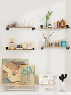 Floating Shelves for Wall, Shelves for Decor Storage Set of 6, Wall Mounted Wood Shelf for Bedroom, Living Room, Bathroom, Kitchen,Long Picture Ledge Shelves. (Brown)