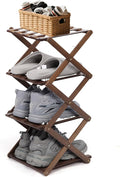 Shoe Rack Foldable, Portable Shoes Organizer Standing Shelf, Multifunctional Vertical Narrow Shoe Rack for Entryway, Closet, Bedroom and Hallway(Dark Brown, 4 Layers)