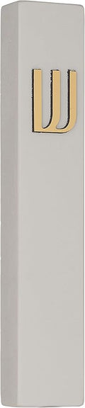 A&S Mezuzot Modern Concrete Mezuzah Case with Scroll, Easy Peel and Stick Mezuza (Grey+ Gold Shin, 7 Inches)