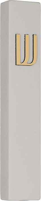 A&S Mezuzot Modern Concrete Mezuzah Case with Scroll, Easy Peel and Stick Mezuza (Grey+ Gold Shin, 7 Inches)