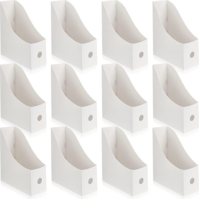 Geyee 12 Pack Magazine File Holder Plastic Desk Organizer Magazine Holder Storage Heavy Duty File Boxes for Home Storage and Office Organization(White)