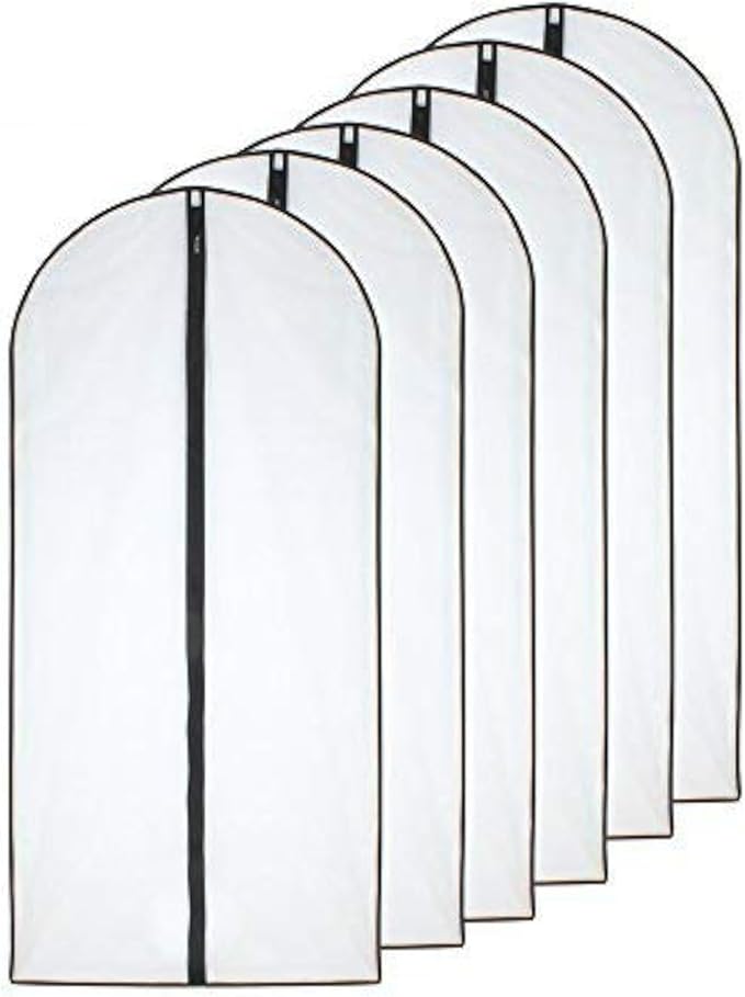 Garment Bag (Set of 6) Plastic Garment Bags with Zipper Hanging Clothes Cover Dress Bag for Suits, Coats Closet (24'' x 40'', Black)