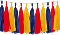 Yellow and Red and Blue Tassel Garland Paper Tissue Tassels Garland for Party Decorations, Pack of 15