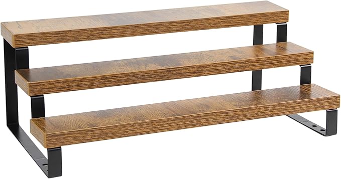 BYCY Wooden Display Risers, 3-Tier Display Stand for Home Decor and Organize, Tiered Countertop Display Shelf for Figures , Makeup,Cupcake , Condiment and Dolls Collection (3 Tier-2.2in)