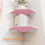 Homode Corner Shelf Wall Mount, Set of 4 Corner Floating Shelves, Wood Hanging Storage Shelving with Cord Hole, Wall Shelf Organizer for Bathroom Bedroom Living Room Office, Pink