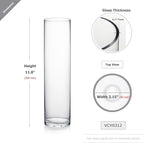 WGVI Quality Thick Weighted Clear Cylinder Glass Vases, 3" W x 12" H, Skinny Bud Vase Narrow Floral Bouquet Flower Arrangements Storage Container Candle Holders Decorative Accents, 1 Piece