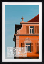 Rempry 13x19 Picture Frame, Display Pictures 11x17 with Mat or 13x19 Without Mat, Wall Hanging or Tabletop Photo Frame, Black Poster Frame, 1 Pack