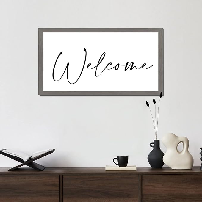 Life Positive Quote Wood Sign with Bible Verse Welcome Gray Frame Wooden Plaque Birthday Housewarming Gift for New Home Cafe Bar Farmhouse Porch Garden Yard Cottage Wall Decor 12x22in