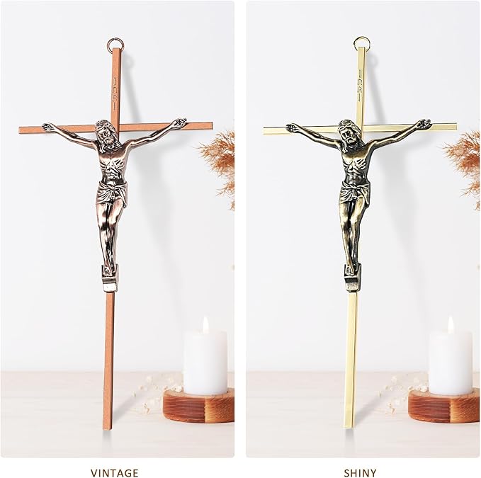 ACHIBANG 2 Pack Crucifix Wall Cross – Gold & Copper Catholic Jesus Crosses for Wall, 10" Metal Crucifix Decor for Blessing & Protection