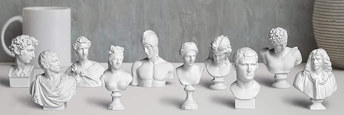 Garwor 10PCS/Set Mini Figures of Greek Mythology Statue Resin Sculpture World Famous Bust Figurine Home Office Art Décor, 2.75" H