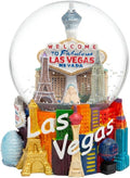 Las Vegas Snow Globe 3.5 Inch Welcome Sign Souvenir with Eiffel Tower Replica and Strip Skyline Resin Base