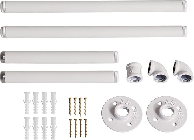 IBUYKE Industrial Pipe Clothes Rack, 37 Inch Wall Mounted Clothing Rack, Space-Saving Hanging Closet Rod, Heavy Duty Multi-Purpose Garment Rack for Closet and Laundry Room, White TYJ001W