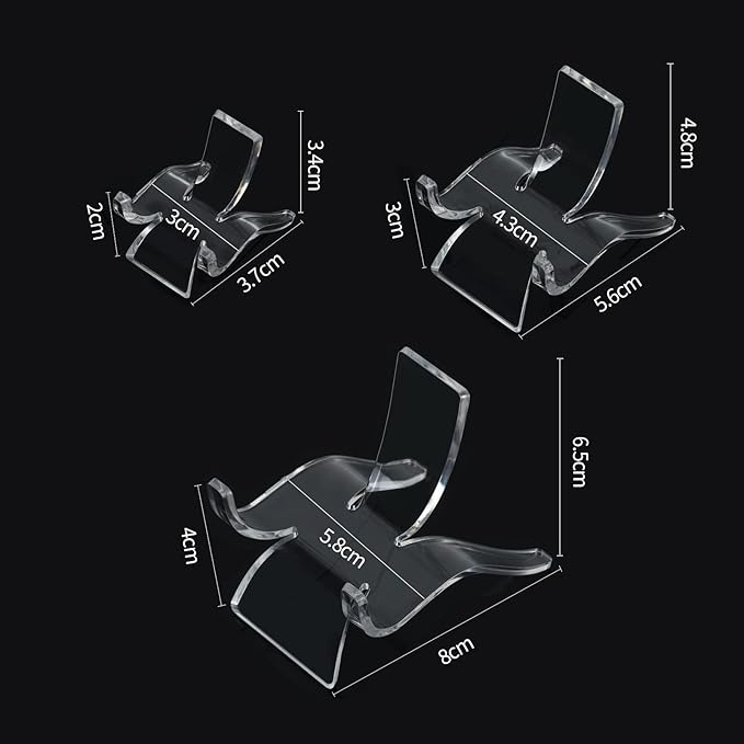 (3 Sizes 12 PCS)Crystal Display Stand,Acrylic Rock Holder,Clear Display Easel Stands Pedestal for Crystal,Geodes,Rock,Mineral Agate Fossil Coral Gemstone Small Collectibles Display Stands