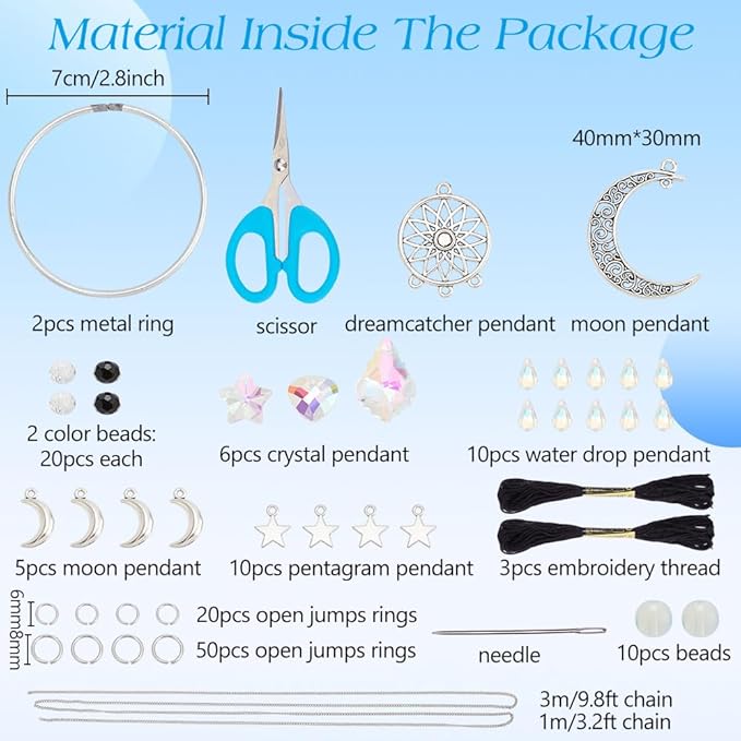 2 Sets Small Moon Star Dream Catcher Kit Make Your Own Dreamcatcher Kit Colorful Mini Dream Catcher Wall Hanging Kit Instruction Included for Bedroom Wall Decor Nursery Room Wedding Party