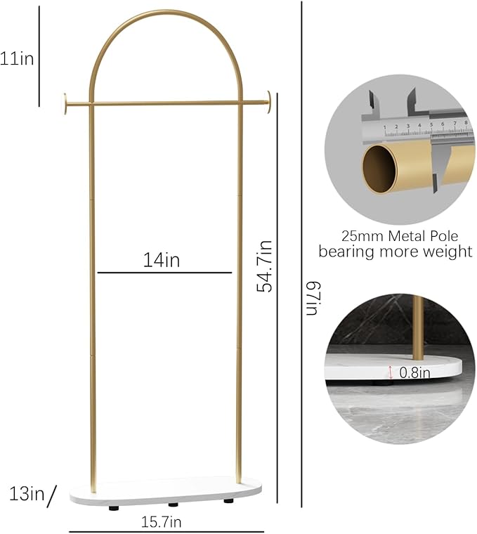 Gold Clothing Rack with Marble Base Heavy Duty Coat Rack for Entryway, Bedroom, Living Room, Boutiques-67''H
