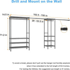 Ulif E11 Heavy-Duty Garment Rack, Metal Freestanding Clothes Rack and Closet Storage Organizer System with 8 Shelves and 4 Hanger Rods, (73.2-97.6)" W x 14.5" D x 71.2" H, Load 1034 LBS, Black
