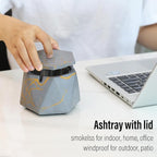 FREELOVE Concrete Ashtray with Lid & Stainless Steel Ashtrays for Cigarettes, Cement Ash Tray Smoking Holder Indoor Smokeless Outdoor Windproof Patio Home Office Cool Decor(Grey-Gold, Large)