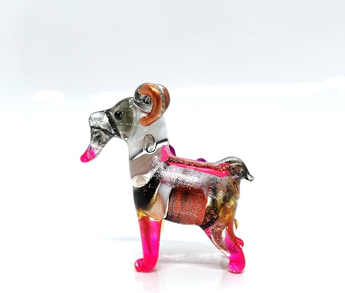 Goat Micro Tiny Figurines Hand Blown Glass Art Animals Collectible Gift Home Décor (Multi-Black)