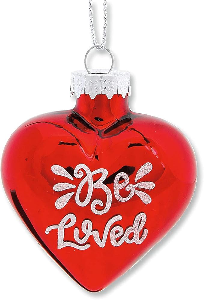 Lillian Vernon Glitter Words Blown Glass Valentine’s Day Ornaments - Handcrafted Hanging Tree Decorations, Heart Glitter Words Holiday & Party Decor, 2.5 in, Pink & Red, 12-Piece Set