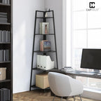 CAPHAUS Tall Corner Shelf Stand, 4-Tier Display Shelves, Ladder Corner Wood Storage Plant Bookshelf with Metal Frame, Versatile Shelving Unit Bookcase for Home Office Space, Black