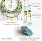 Crystal Moon Dream Catcher, Boho Green Dreamcatchers for Adults Girls, Handmade Agate Sun Catcher Wall Hanging for Bedroom Living Room Window Garden Décor