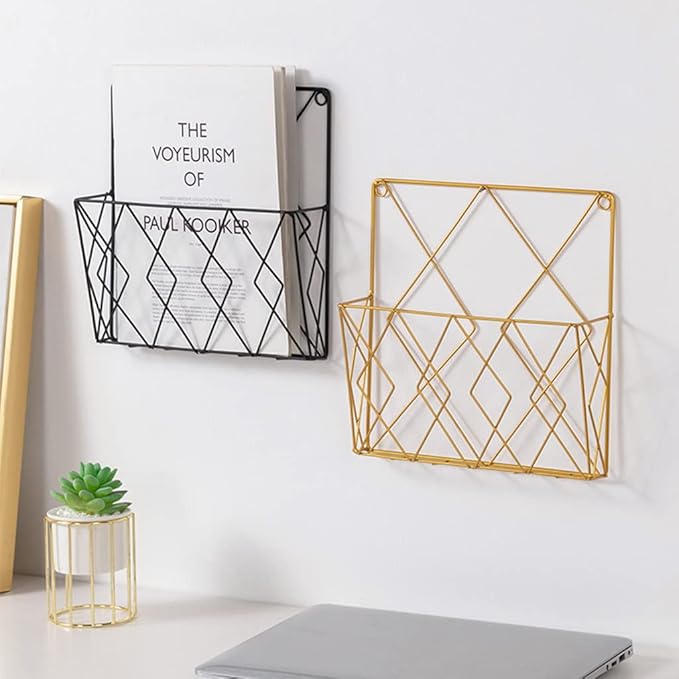 Iron Wire Collection For Case Wall Mount File Holder Metal Magazine Organizer Holder Home School Dorm Organizer Supplies Wall Magazine Holder Rack Gold Metal Clear For Bathroom