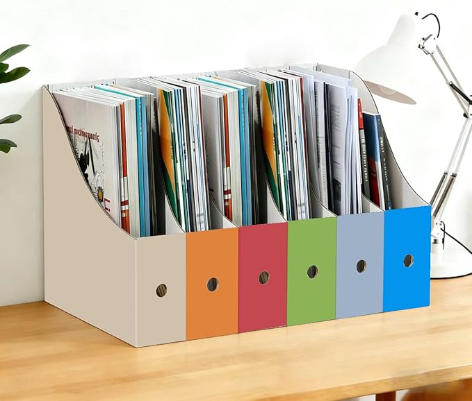 Limitliho 6 Pack Cardboard Magazine Holder for Desk, Book Bins for Classroom Library,Office,Home, 10.6" H x 10.2" L x 3.5" W in Magazine File Holder (Fresh color)