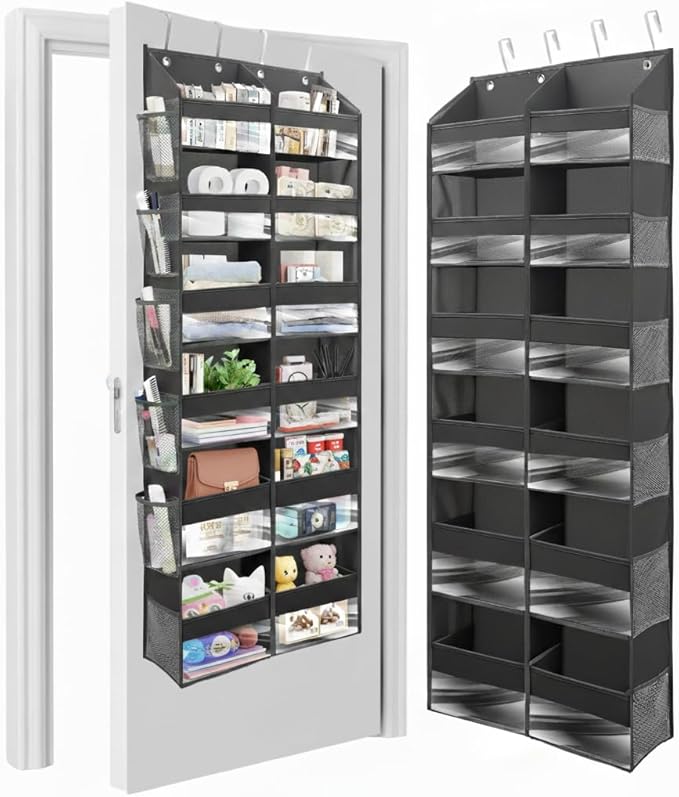 HOMELUX THEORY UPGRADED 6 Tiers Over The Door Organizer Hanging - 100D EXTRA THICK & 50lbs HUGE CAPACITY, 12 Side Mesh Pockets Over The Door Shoe Organizer, Hanging Closet Organizer (Dark Gray, XL)