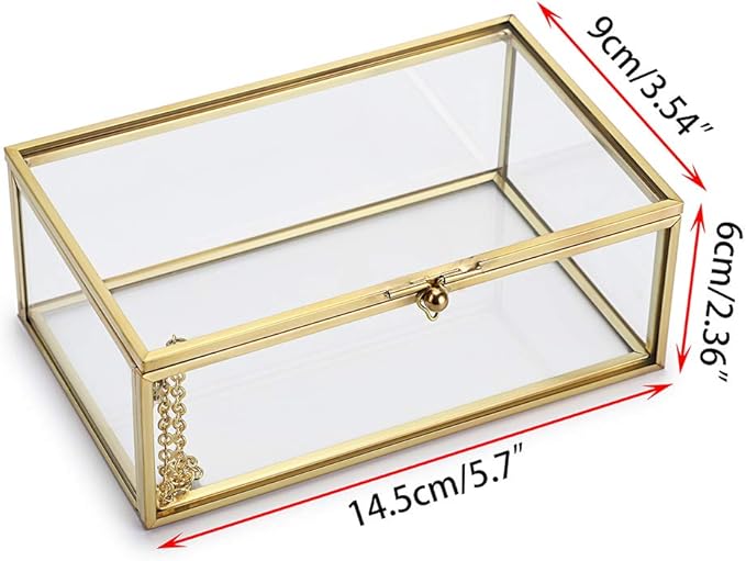 Hipiwe Vintage Glass Keepsake Box, Rectangle Jewelry Display Organize Vanity Lidded Box Home Decor Accent Decorative Box for Storage Trinket Rings Bracelet