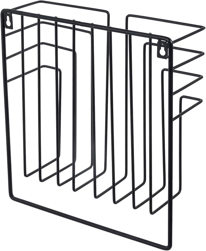 MyGift 11 Inch Modern Art Deco Black Metal Wire Floating Magazine Rack and File Folder Holder, Wall Mounted Home or Office Storage for Oversized Magazines