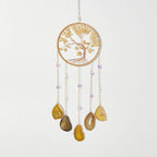 Agate Citrine Gemstone Dream Catcher 7 Chakras Gold Tree of Life Dream Catcher with Healing Crystal Stones Handmade Dreamcatcher Wall Decor for Adults Boys Girls,Bedroom,Wedding,Garden,Bless Gift