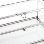 Hipiwe Vintage Glass Keepsake Box Rectangle Jewelry Display Organizer Lidded Box Home Decor Accent Decorative Box for Storage Trinket Rings Bracelet, Silver, Small