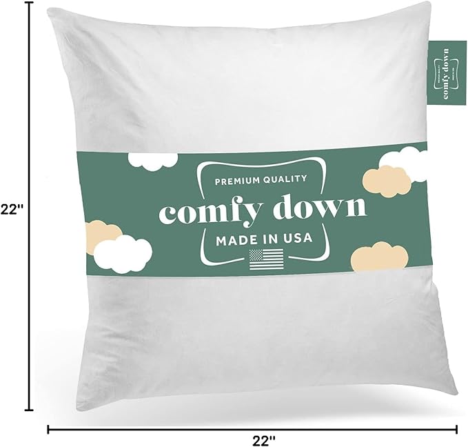 ComfyDown 22X22 Decorative Throw Pillow Insert, Down and Feathers Fill, 100% Cotton Cover 233 Thread Count, Square Pillow Insert - Made in USA (Single)