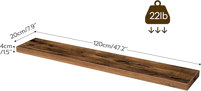HOOBRO Floating Shelves for Wall, Wall Mounted Shelf Set of 2, 47.2" Hanging Shelf with Invisible Brackets, for Wall Storage in Bathroom Bedroom Kitchen Living Room Office, Rustic Brown BF120BJP201