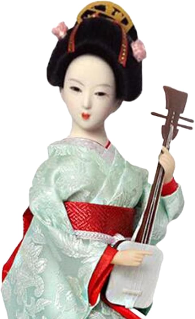 12inch Japanese Geisha Ethnic Japanese Geisha Dolls Oriental Ancient Kabuki Girl Statue Kimono Dolls for Tabletop Home Decor, Red and Light Green