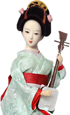 12inch Japanese Geisha Ethnic Japanese Geisha Dolls Oriental Ancient Kabuki Girl Statue Kimono Dolls for Tabletop Home Decor, Red and Light Green