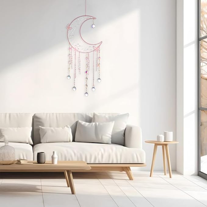 Artilady Butterfly Dream Catchers with Crystals - Large Boho Pink Moon Dream Catcher Wall Decor Home Decorations Girls Kids Baby Bedroom Room Decor Christmas Birthday Teen Girl Boys Gifts