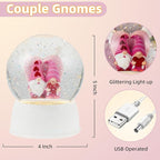 Valentines Day Decor Musical Gnomes Snow Globe, Couple Gnomes Lighted Snow Globe with 6H Timer, USB/Battery Operated, Birthday Wedding Valentine's Day Gifts for Women