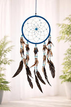 OMA Large Blue Dream Catcher with Turquoise Stones and Feathers, Traditional Dreamcatcher for Bedroom, Living Room, Dorms & Gift - Size – 28” x 9”