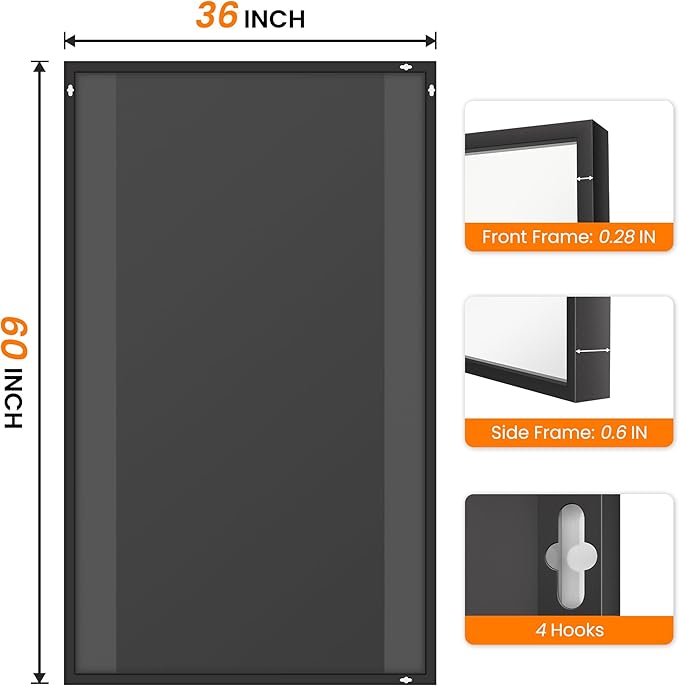 TRAHOME Bathroom Vanity Mirror for Wall, 60" x 36" Metal Framed Rectangular Bathroom Wall Mirror for Over Sink, HD Shatterproof Glass, Hangs Horizontally or Vertically(Black)