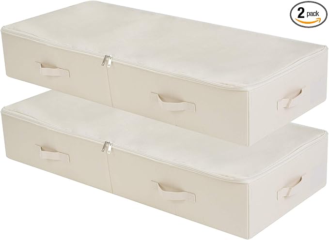 iwill CREATE PRO Pack of 2, 39.4"X16.9"X7" Ultra-Length Foldable & Washable Underbed Storage Organizer Containers for Clothing, Shoes, Bedding - Ideal for Bedroom, College Dorm (Beige)