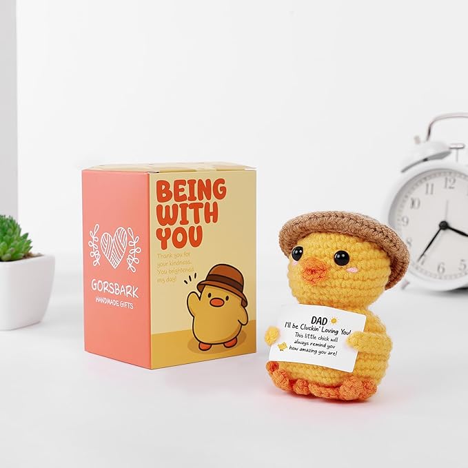 Valentines Gifts for Dad, Handmade Crochet Emotional Support Chicken, Birthday Gifts for Dad, Men, Father in Law, Cute Chicken Desk Decor, Funny I Love You Stocking Stuffers