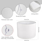 White Lamp shade, Drum Lamp Shade for Table Lamps Floor Lamp, 13" Top X 13" Bottom X 10" High White Large Line Fabric Lamp Shade, Easy Assembly Replacement Lampshade