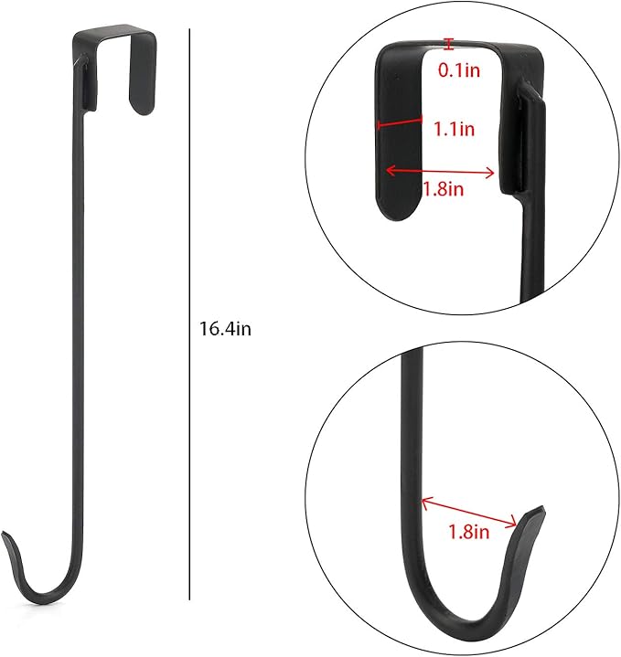 Jemeni 16" Heavy Duty Wreath Hangers for Front Door (2 Pack), 35LBS Matte Iron Over The Door Hook, No Tools Needed Black Wreath Holder