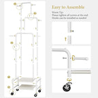 Chrislley Small Clothing Rack With Wheels, 71" Portable Rolling Garment Rack With 2 Shelves and 6 Hooks, 3-Section Different Heights Heavy Duty Metal Clothes Rack For Coats, Shirts, Bags, Shoes, White