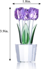 Movdyka Tulips Glass Flowers Figurines Crystal Decor Collectibles Crystal Purple Flowers Bouquet Ornaments Mothers Day Tulip Gifts for Women on Anniversary Wedding Christmas Valentines