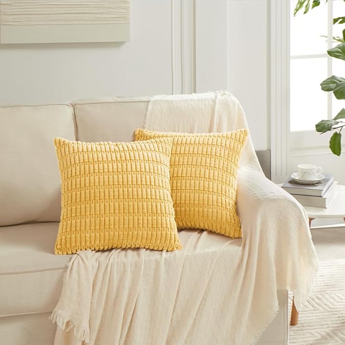 Fancy Homi 4 Packs Decorative Throw Pillow Covers for Living Room Couch Bed, Modern Farmhouse Boho Home Décor Accent Cushion Case, 24" x 24", Yellow