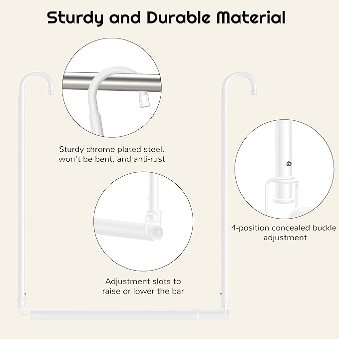 Hanging Closet Rod Adjustable Width Height Closet Rod For Hanging Clothes White 1 Pack Closet Extender Hanging Rod Clothes Space-Saving Hanging Bar Organizer
