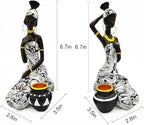 African Statues Art Sculptures Women Figure Girls Tribal Lady Figurine Black Women Home Decor Collectible Creative Vintage Gift Crafts (Black+White)