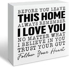 Before You Leave This Home Sign, Heartfelt Family Reminder & Wall Art, Always Remember Signs, I Love You Signs, Wooden Home Decor,Housewarming Gift, Box Sign Decor Tabletop, 5.1x5.1inches